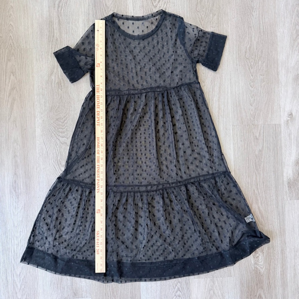 Sheer Black Polka Dot Mesh Midi Dress XS Gothcore Festival Beach Coverup - Picture 8 of 9